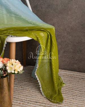 Shaded georgette saree in light blue and mehendi green shades