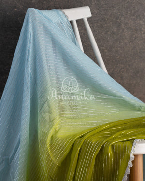 Shaded georgette saree in light blue and mehendi green shades
