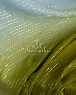 Shaded georgette saree in light blue and mehendi green shades