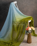 Shaded georgette saree in light blue and mehendi green shades
