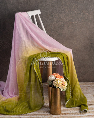 Shaded georgette saree in light pink and mehendi green shades