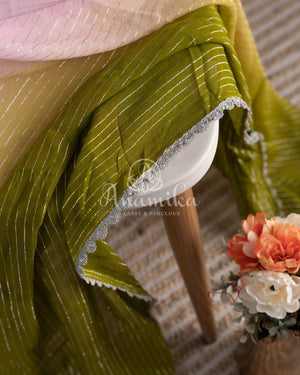 Shaded georgette saree in light pink and mehendi green shades