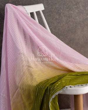Shaded georgette saree in light pink and mehendi green shades