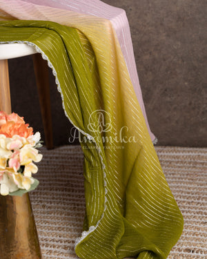 Shaded georgette saree in light pink and mehendi green shades