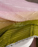 Shaded georgette saree in light pink and mehendi green shades