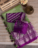 Green/Purple Venkatagiri Pattu saree with silver zari border and pallu