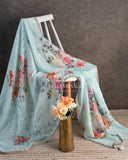 Pastel Blue Floral Georgette Sequins saree with beautiful net sleeves blouse