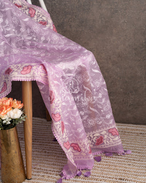 Lovely Lavender Organza saree with all over chikankari work and a stunning designer blouse