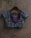 Dark Blue Blouse with intricately designed multi color thread work