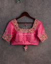 Rose Pink Blouse with multi color thread and zardosi work