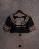Black Blouse with intricately designed multi color thread work - Stunning !