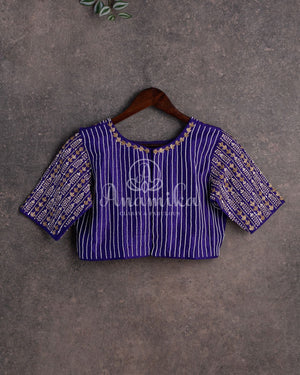 Dark Blue Blouse with all over pearl work and a lovely frill pattern