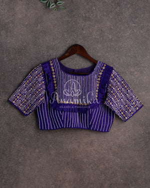 Dark Blue Blouse with all over pearl work and a lovely frill pattern