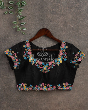 Black short sleeves blouse with multi color cutdana work - 2