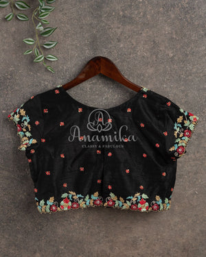 Black short sleeves blouse with multi color cutdana work - 1