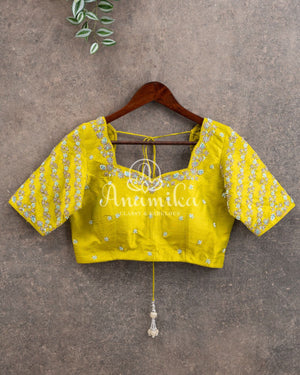 Lime Green Blouse with beautiful thread and zardosi work