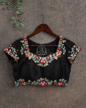 Black short sleeves blouse with multi color cutdana work - 1