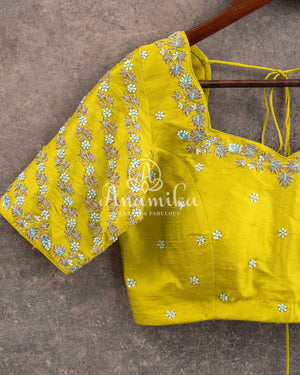 Lime Green Blouse with beautiful thread and zardosi work
