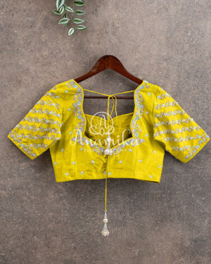 Lime Green Blouse with beautiful thread and zardosi work