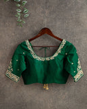 Dark Green Color blouse with gold zardosi work