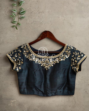Navy Blue Color blouse with beautiful mirror and zardosi work