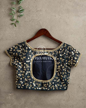 Navy Blue Color blouse with beautiful mirror and zardosi work
