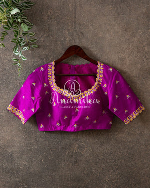 Purple Blouse with simple yet elegant embroidery