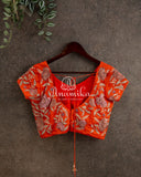 Orange Blouse with all over cutdana work - short sleeves
