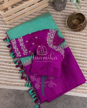 Hot Pink Silk Kota saree with a kalamkari silk blouse