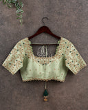 Pastel Green work blouse with intricate zardiso embroidery