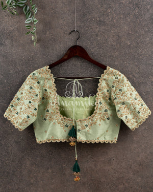 Pastel Green work blouse with intricate zardiso embroidery