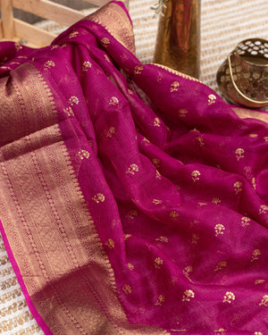 Hot Pink Silk Kota saree with a kalamkari silk blouse