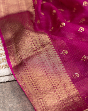 Hot Pink Silk Kota saree with a kalamkari silk blouse