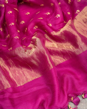 Hot Pink Silk Kota saree with a kalamkari silk blouse