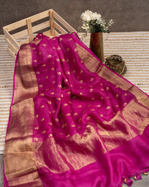 Hot Pink Silk Kota saree with a kalamkari silk blouse