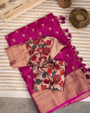 Hot Pink Silk Kota saree with a kalamkari silk blouse