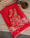 Red Satin Georgette saree in beautiful Floral prints