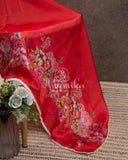 Red Satin Georgette saree in beautiful Floral prints