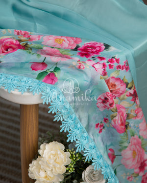 Light Blue Satin Georgette saree in beautiful Floral prints
