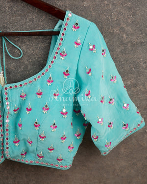 Light Blue Satin Georgette saree in beautiful Floral prints