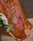 Mustard Satin Georgette saree in beautiful Floral prints