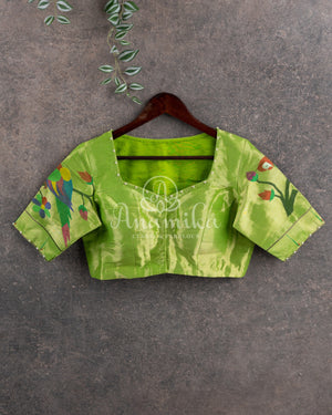 Pure Paithani Blouse in Parrot Green Color