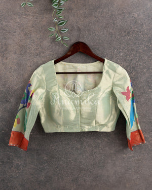 Pure Paithani Blouse in Light Pastel Green color - Peacock Design