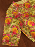 Lime Green Floral Blouse with multi color cutdana highlighting