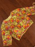 Lime Green Floral Blouse with multi color cutdana highlighting