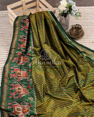 Hues of Green Ikkat saree with a patola border