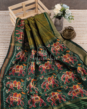 Hues of Green Ikkat saree with a patola border