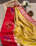 Beautiful Golden Tissue Kuppadam saree with contrast red border