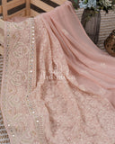 Peach Chikankari Georgette saree with self color pearl work blouse