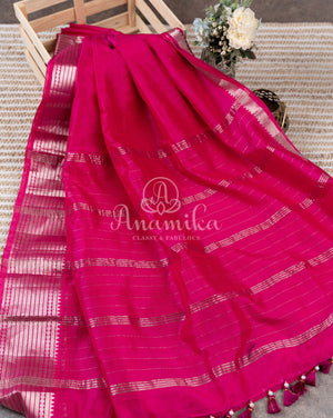 Hot Pink Mangalagiri Silk saree with a contrast pure silk kalamkari blouse